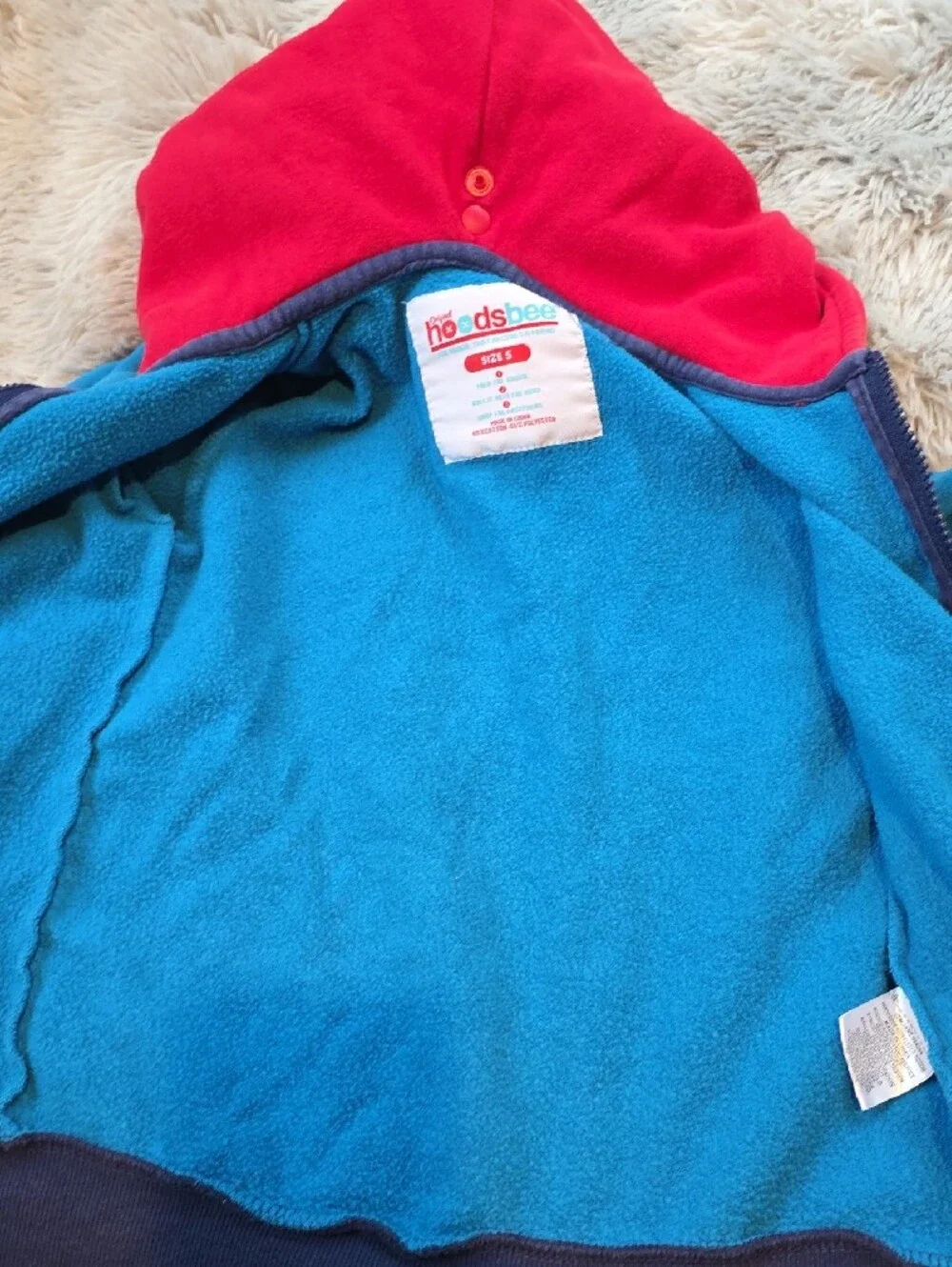 Kids Blue Monster Hoodie with Red Lining and Star Accent